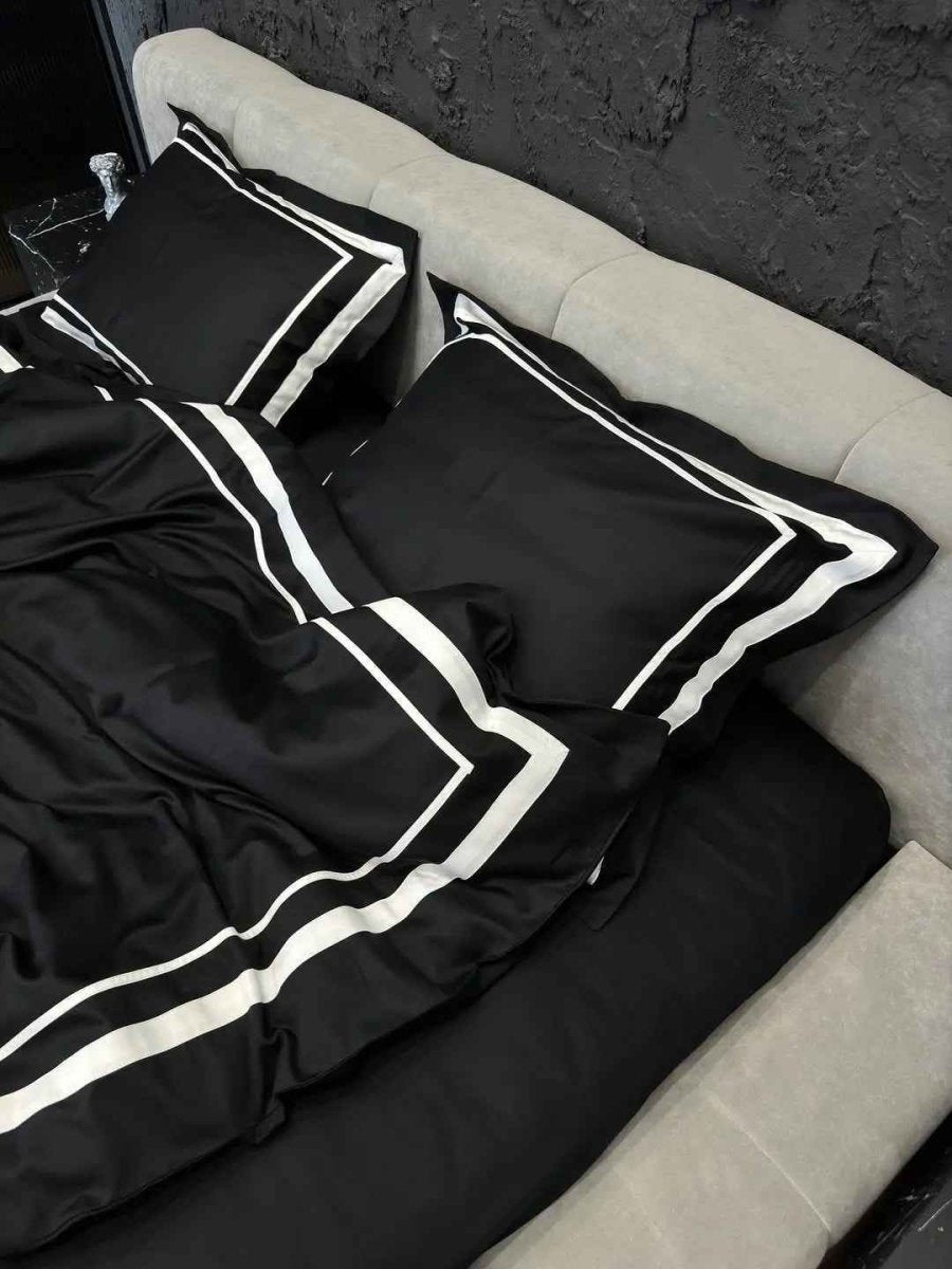 Literie en Satin Mercerisé – Noir & Blanc, 100% Coton Turc, 140 g/m², Édition Exclusive