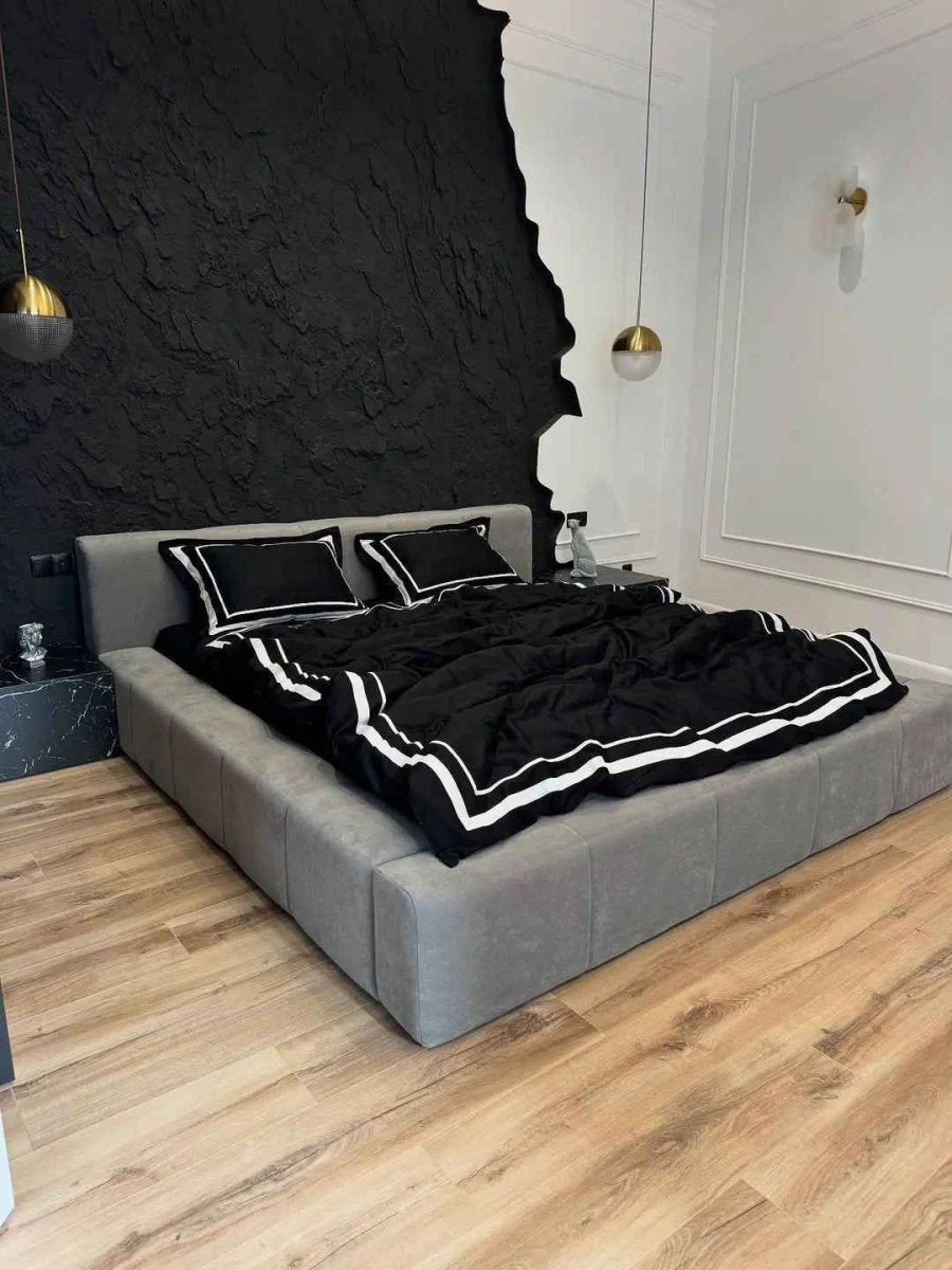 Literie en Satin Mercerisé – Noir & Blanc, 100% Coton Turc, 140 g/m², Édition Exclusive