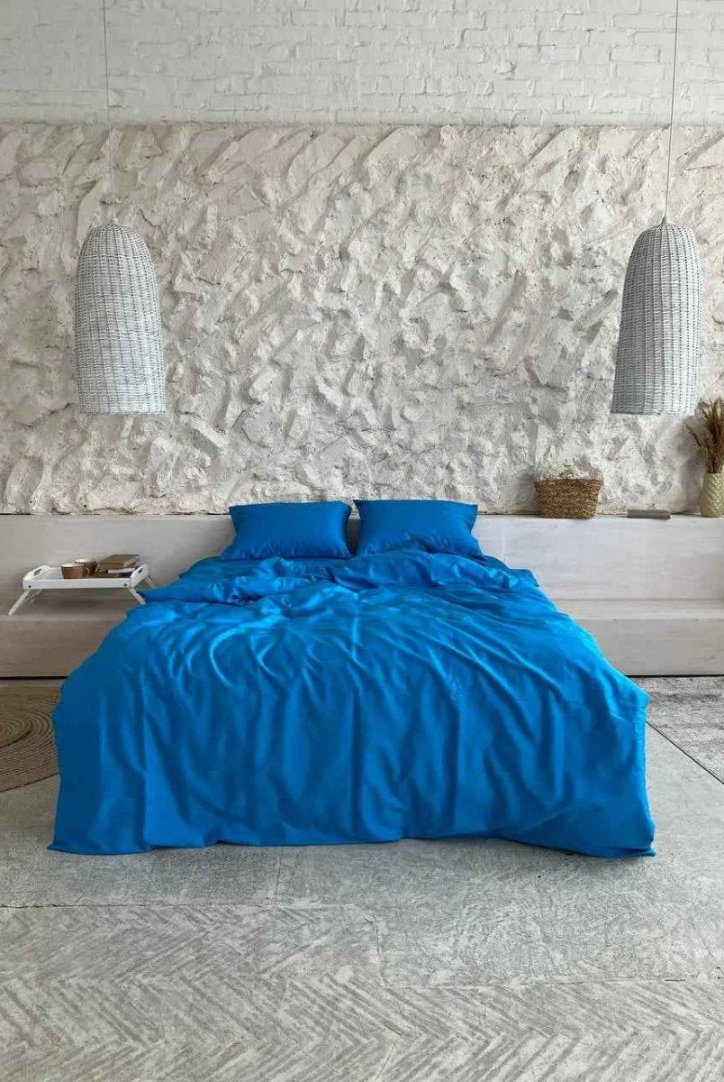 Literie en Satin Bleu Clair – 100% Coton Turc, 140g, Élégance Naturelle