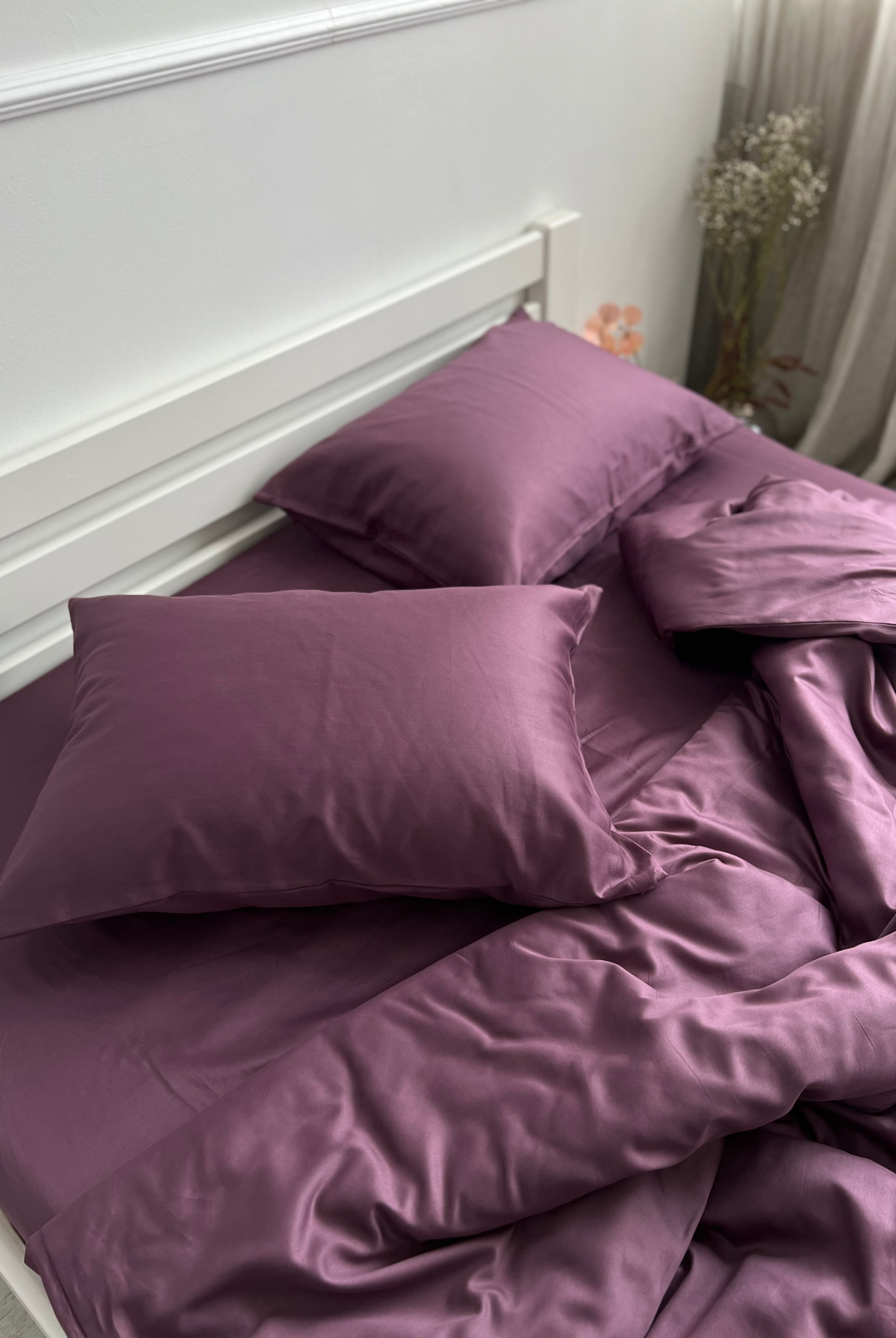 literie en satin de luxe Literie en satin aubergine – 100% coton turc, 140g, qualité de luxe - Wivanco Literie