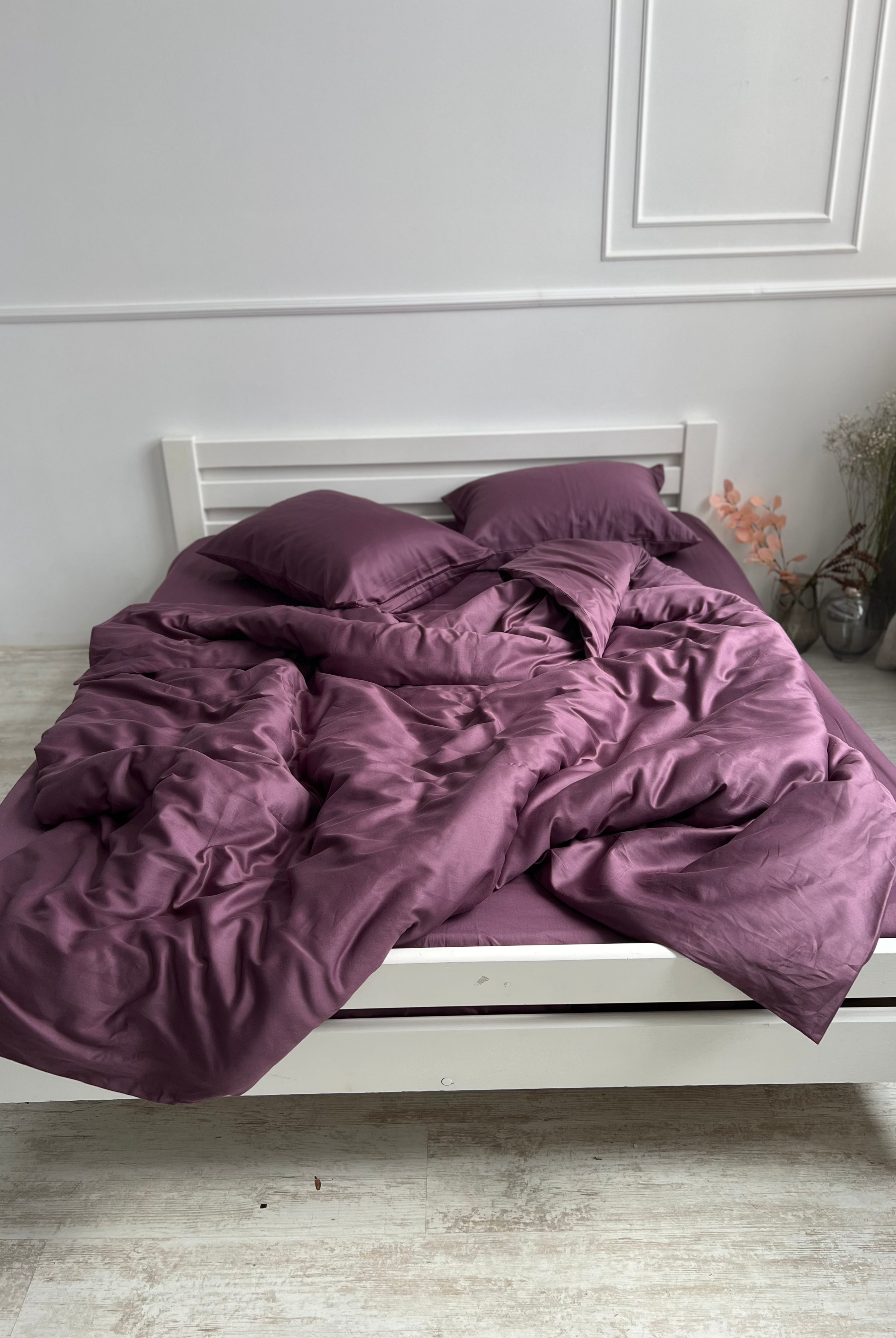 literie en satin de luxe Literie en satin aubergine – 100% coton turc, 140g, qualité de luxe - Wivanco Literie
