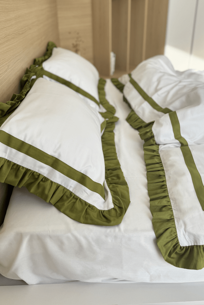 Pościel Oliwkowe Khaki z Falbanką Oxford – zdjęcie produktu 1