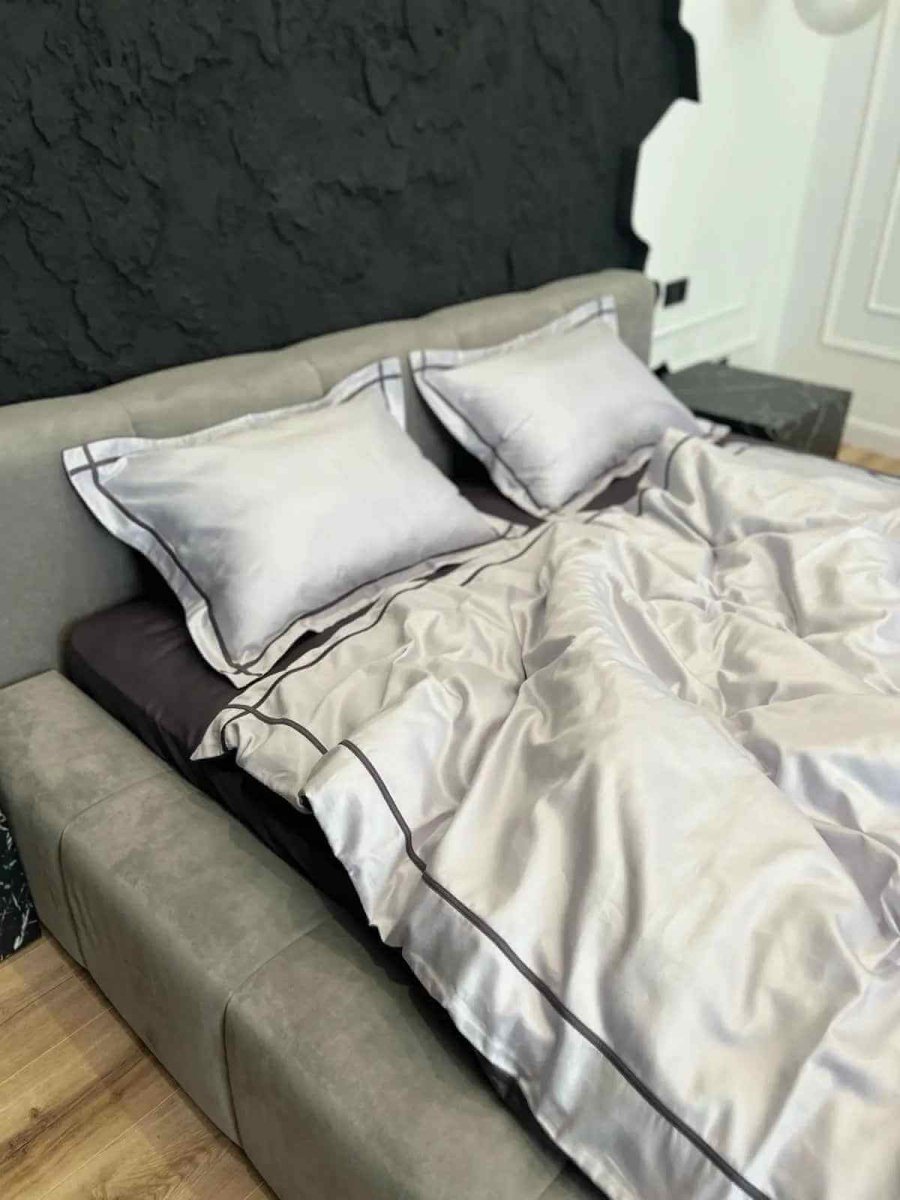 Literie en Satin Mercerisé – Gris Argenté & Asphalte, 100% Coton Turc, 140 g/m², Édition Exclusive