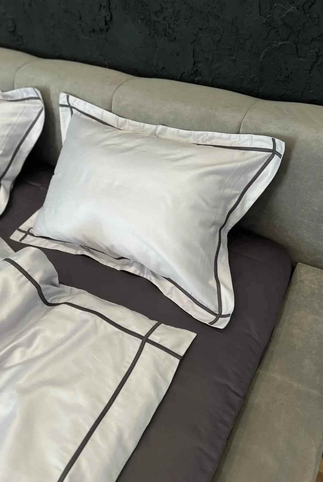 Pościel z Merceryzowanej Satyny – Silver Szary & Asfaltowy, 100% Bawełna Turecka, 140 g/m², Edycja Exclusive