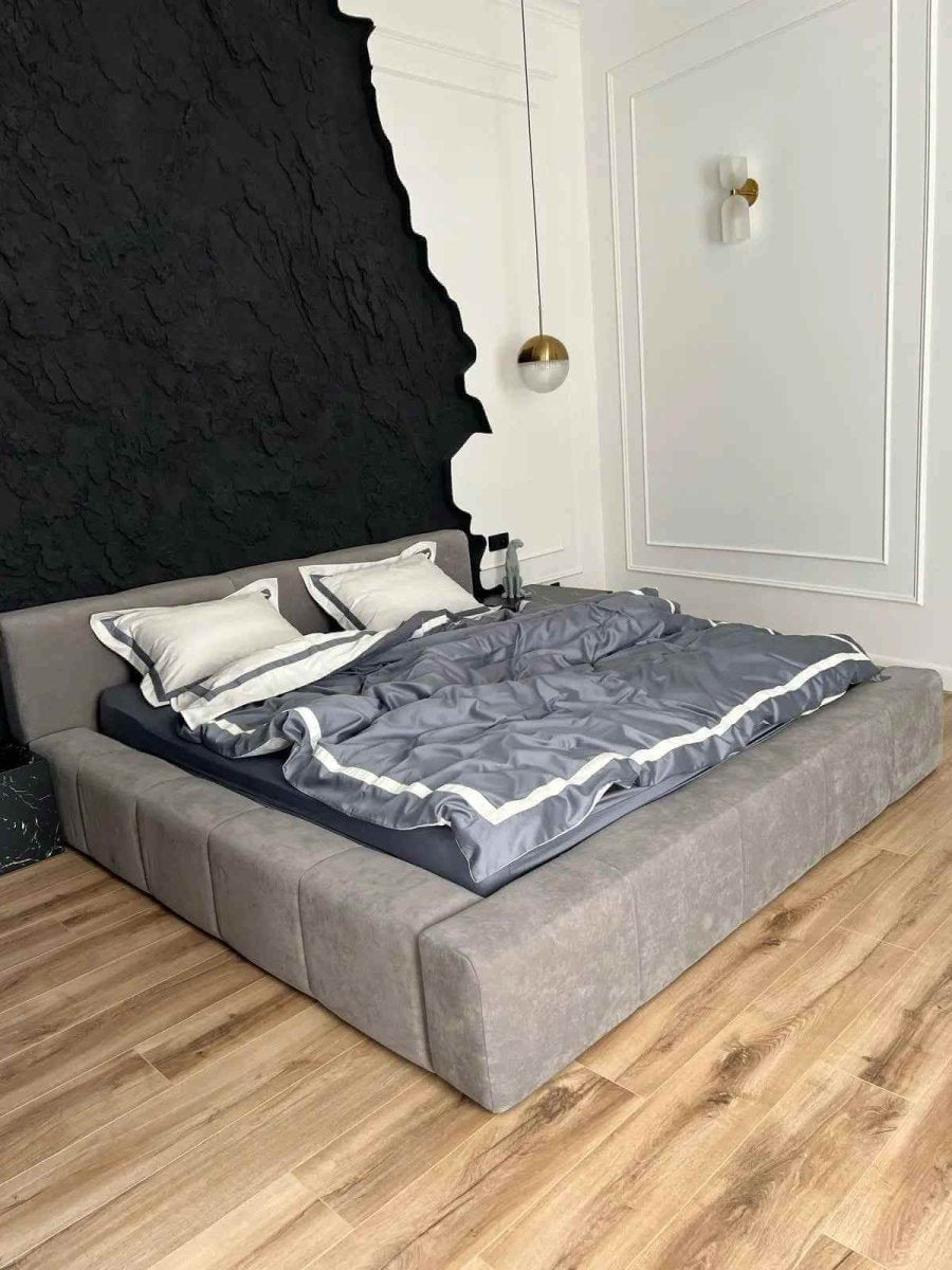 Literie en Satin Mercerisé – Gris & Blanc, 100% Coton Turc, 140 g/m², Édition Exclusive