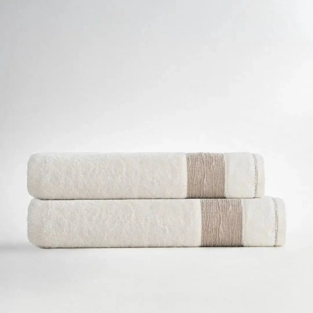 Lot de 2 Serviettes de Bain - Mihra - Femme, 100% Coton Bio, Détail Broderie Arma, Crème Wivanco Literie