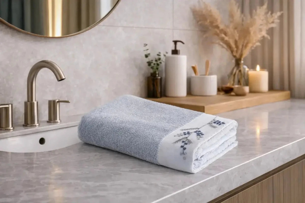 Lot de 2 Serviettes de Bain - Derin - Femme, 100% Coton Bio, Brodées Main, Bleu Clair Wivanco Literie
