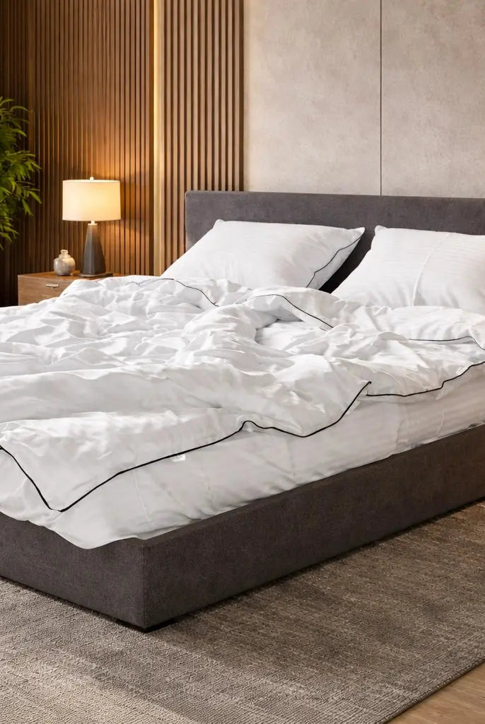 Literie à Rayures en Satin Mercerisé Bordure Noire – Blanc, 100% Coton Turc, 140 g/m², Wivanco Bedding Premium Collection
