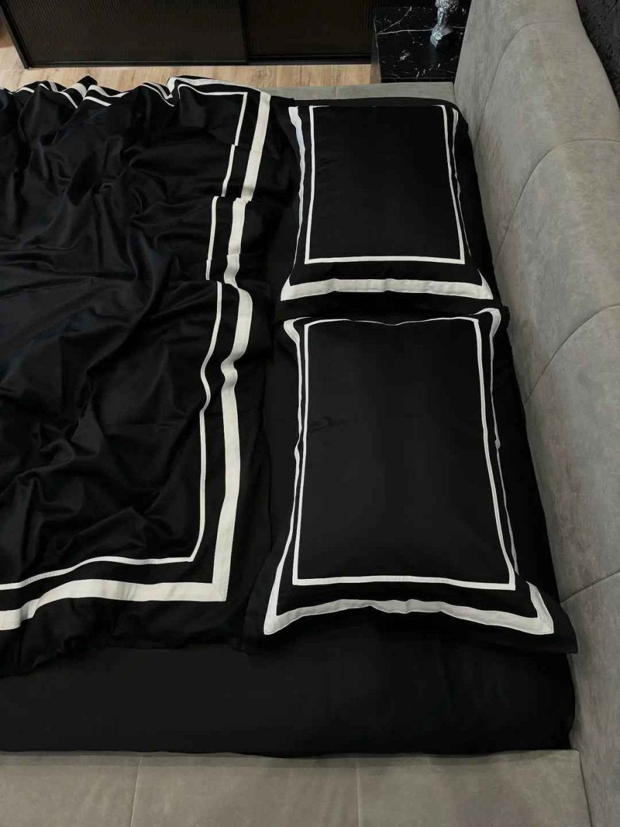 Literie en Satin Mercerisé – Noir & Blanc, 100% Coton Turc, 140 g/m², Édition Exclusive