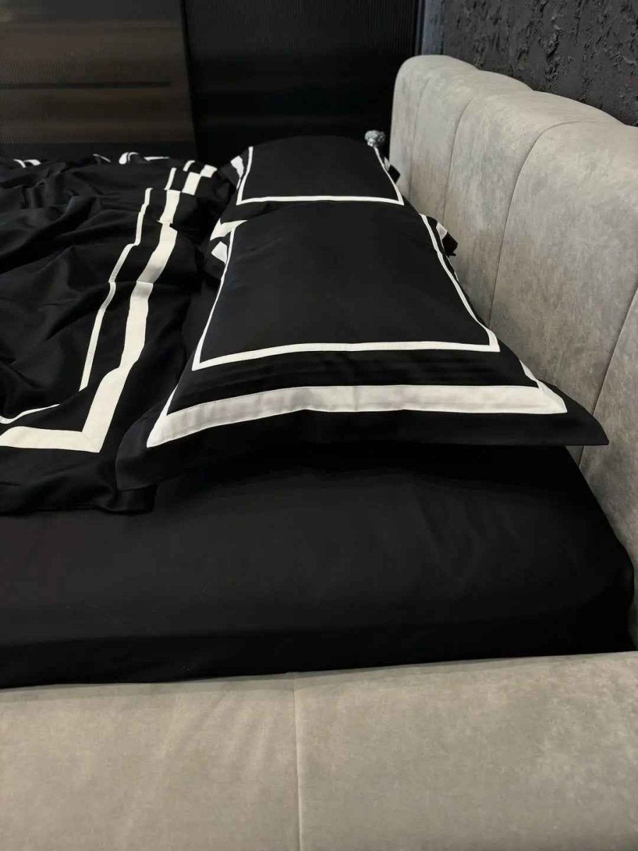 Literie en Satin Mercerisé – Noir & Blanc, 100% Coton Turc, 140 g/m², Édition Exclusive