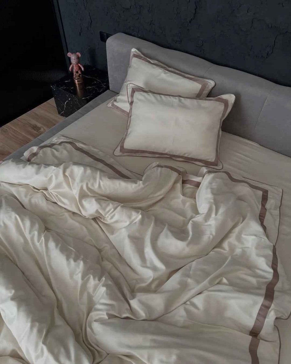Literie en Satin Mercerisé – Champagne & Cacao, 100% Coton Turc, 140 g/m², Édition Exclusive