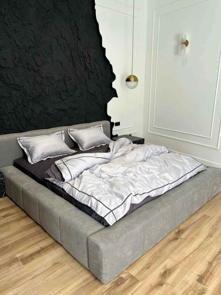 Literie en Satin Mercerisé – Gris Argenté & Asphalte, 100% Coton Turc, 140 g/m², Édition Exclusive