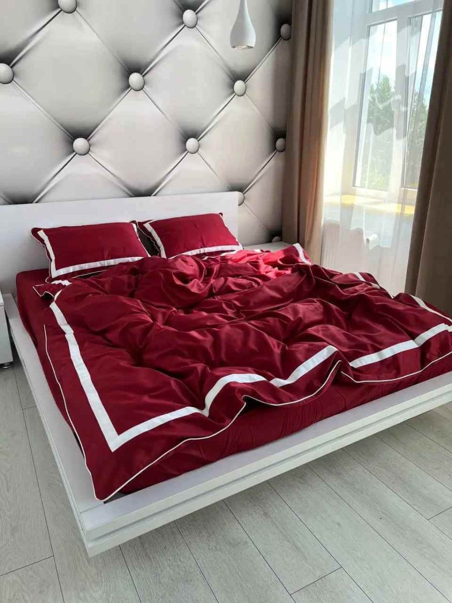 Literie en Satin Mercerisé – Rose Rouge et Blanc, 100% Coton Turc, 140 g/m², Édition Exclusive