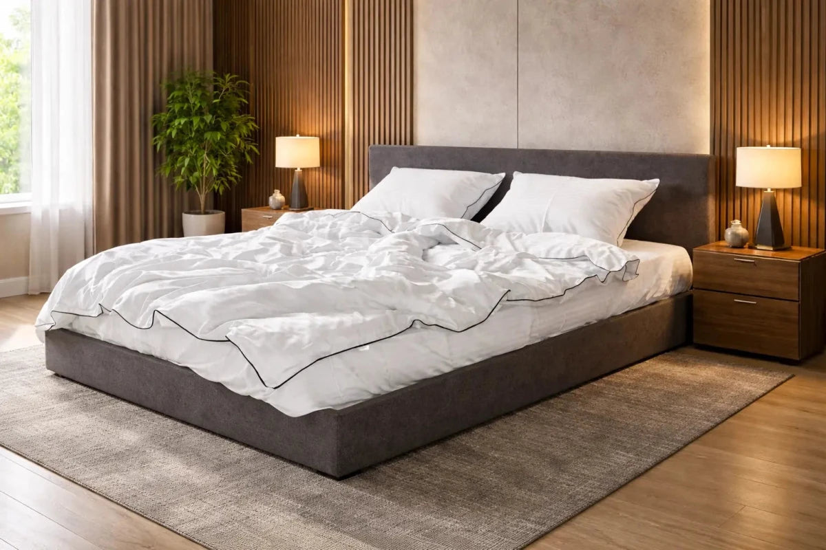 Literie à Rayures en Satin Mercerisé Bordure Noire – Blanc, 100% Coton Turc, 140 g/m², Wivanco Bedding Premium Collection